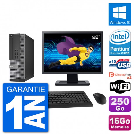 PC Dell 7020 SFF Ecran 22" G3220 RAM 16Go Disque Dur 250Go Windows 10 Wifi