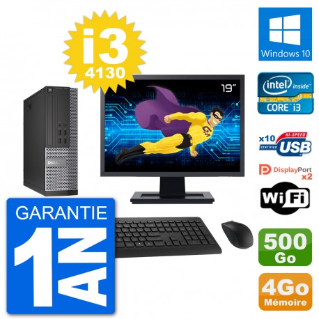 PC Dell 7020 SFF Ecran 19" Intel i3-4130 RAM 4Go Disque 500Go Windows 10 Wifi