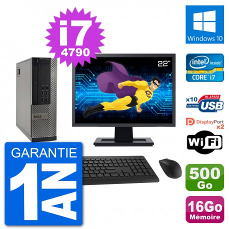 PC Dell 7020 SFF Ecran 22" i7-4790 RAM 16Go Disque Dur 500Go Windows 10 Wifi