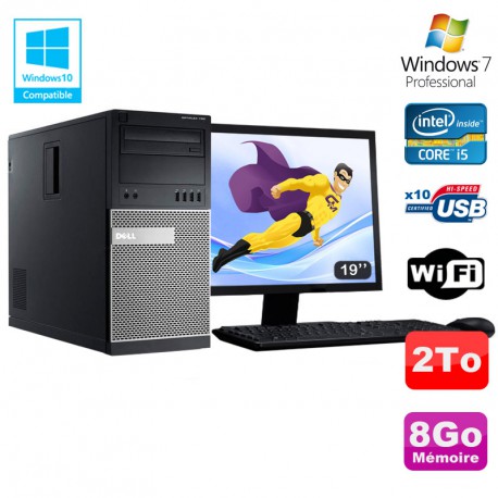 Lot PC Tour Dell 7010 Core I5-3470 3.2Ghz 8Go 2To DVD WIFI Win 7 + Ecran 19