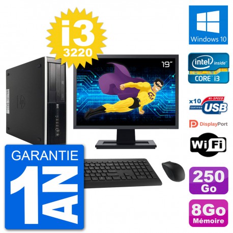 PC HP Compaq Pro 6300 SFF Ecran 19" i3-3220 RAM 8Go Disque 250Go Windows 10 Wifi