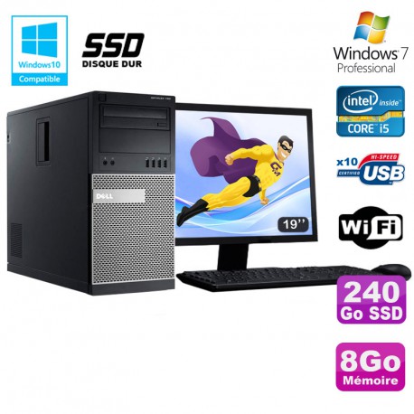 Lot PC Tour Dell 7010 I5-3470 3.2Ghz 8Go 240Go SSD DVD WIFI Win 7 + Ecran 19