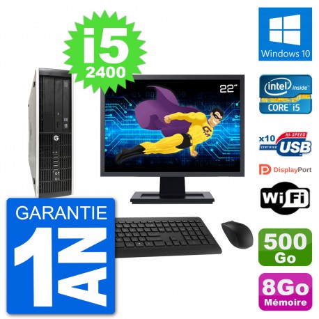 PC HP Compaq Pro 6300 SFF Ecran 22" i5-2400 RAM 8Go Disque 500Go Windows 10 Wifi