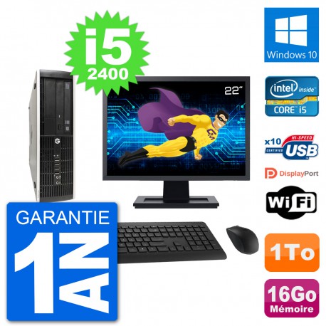 PC HP Compaq Pro 6300 SFF Ecran 22" i5-2400 RAM 16Go Disque 1To Windows 10 Wifi