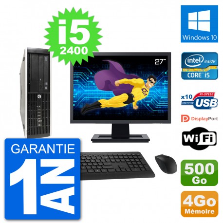 PC HP Compaq Pro 6300 SFF Ecran 27" i5-2400 RAM 4Go Disque 500Go Windows 10 Wifi