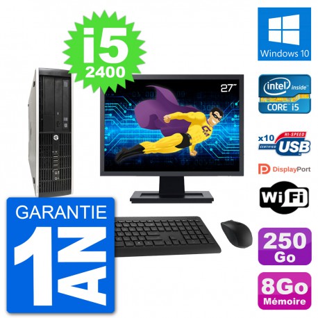 PC HP Compaq Pro 6300 SFF Ecran 27" i5-2400 RAM 8Go Disque 250Go Windows 10 Wifi