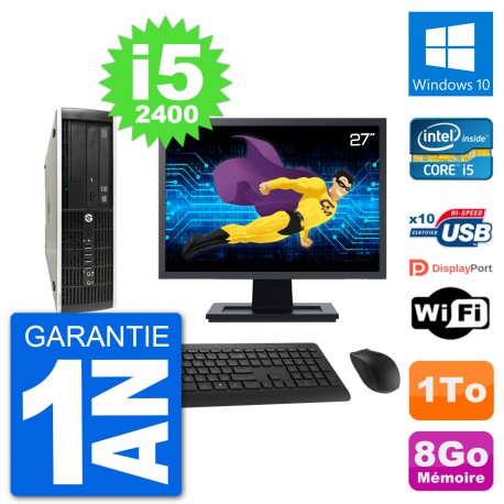 PC HP Compaq Pro 6300 SFF Ecran 27" i5-2400 RAM 8Go Disque 1To Windows 10 Wifi