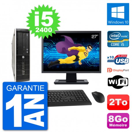 PC HP Compaq Pro 6300 SFF Ecran 27" i5-2400 RAM 8Go Disque 2To Windows 10 Wifi