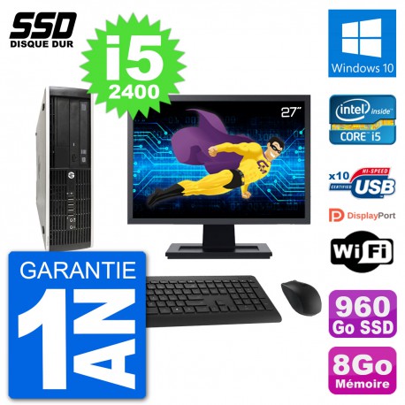 PC HP Compaq Pro 6300 SFF Ecran 27" i5-2400 RAM 8Go SSD 960Go Windows 10 Wifi