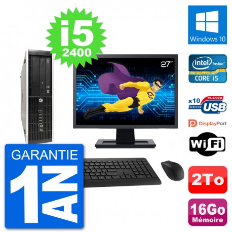 PC HP Compaq Pro 6300 SFF Ecran 27" i5-2400 RAM 16Go Disque 2To Windows 10 Wifi