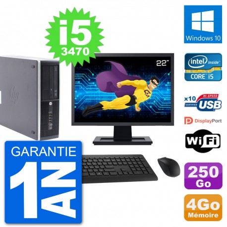 PC HP Compaq Pro 6300 SFF Ecran 22" i5-3470 RAM 4Go Disque 250Go Windows 10 Wifi