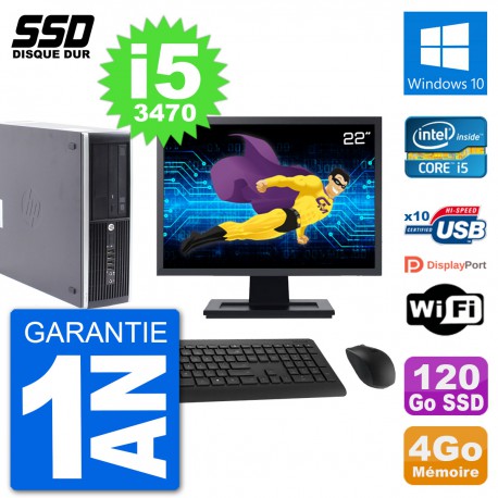 PC HP Compaq Pro 6300 SFF Ecran 22" i5-3470 RAM 4Go SSD 120Go Windows 10 Wifi