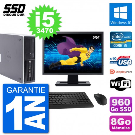 PC HP Compaq Pro 6300 SFF Ecran 22" i5-3470 RAM 8Go SSD 960Go Windows 10 Wifi