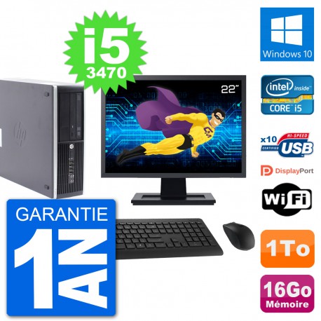 PC HP Compaq Pro 6300 SFF Ecran 22" i5-3470 RAM 16Go Disque 1To Windows 10 Wifi