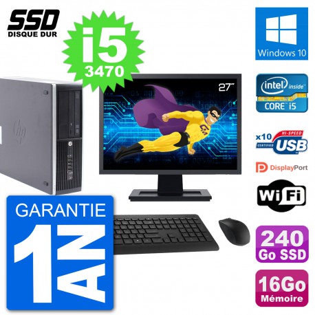 PC HP Compaq Pro 6300 SFF Ecran 27" i5-3470 RAM 16Go SSD 240Go Windows 10 Wifi