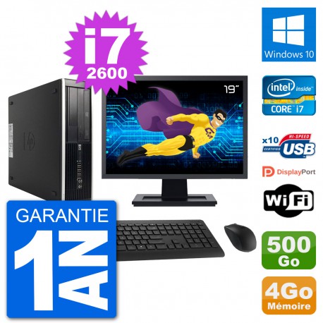 PC HP Compaq Pro 6300 SFF Ecran 19" i7-2600 RAM 4Go Disque 500Go Windows 10 Wifi