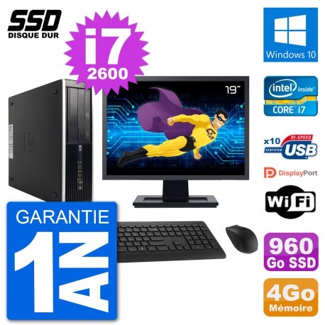 PC HP Compaq Pro 6300 SFF Ecran 19" i7-2600 RAM 4Go SSD 960Go Windows 10 Wifi