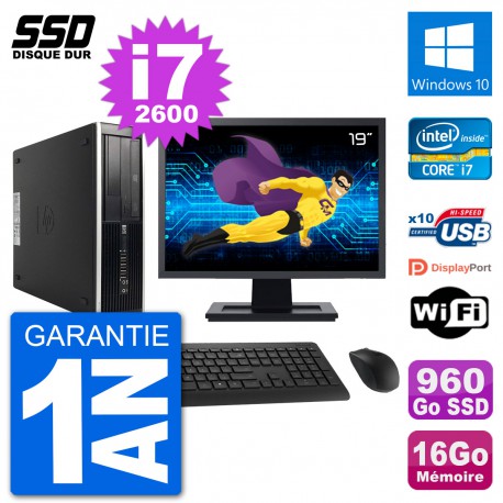 PC HP Compaq Pro 6300 SFF Ecran 19" i7-2600 RAM 16Go SSD 960Go Windows 10 Wifi