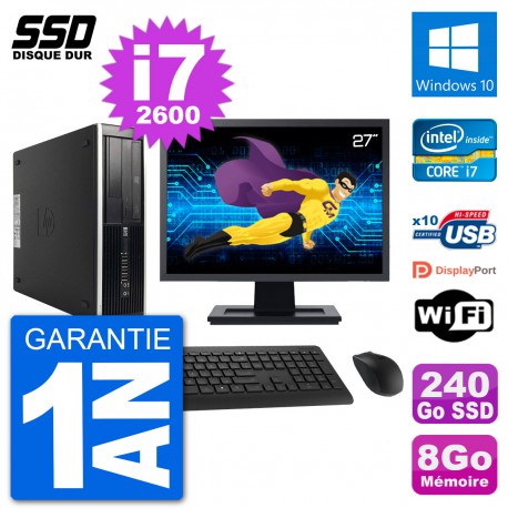 PC HP Compaq Pro 6300 SFF Ecran 27" i7-2600 RAM 8Go SSD 240Go Windows 10 Wifi