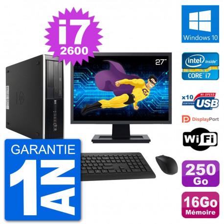 PC HP Compaq Pro 6300 SFF Ecran 27" Intel i7-2600 RAM 16Go 250Go Windows 10 Wifi