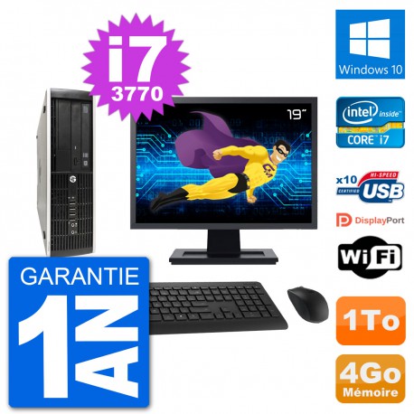 PC HP Compaq Pro 6300 SFF Ecran 19" i7-3770 RAM 4Go Disque 1To Windows 10 Wifi