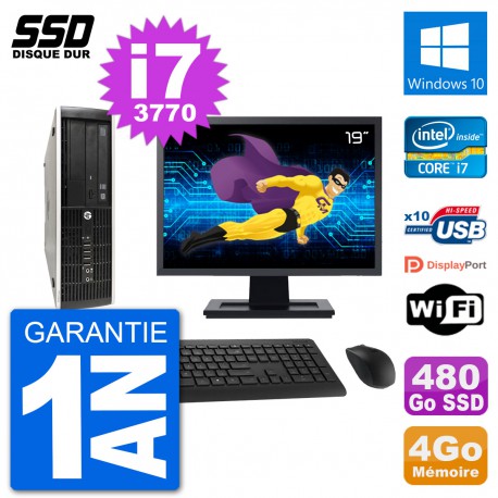 PC HP Compaq Pro 6300 SFF Ecran 19" i7-3770 RAM 4Go SSD 480Go Windows 10 Wifi