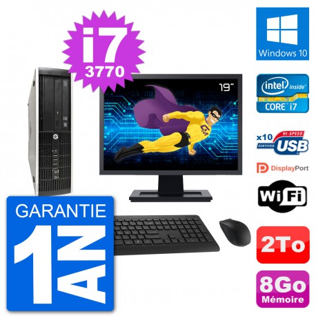 PC HP Compaq Pro 6300 SFF Ecran 19" i7-3770 RAM 8Go Disque 2To Windows 10 Wifi