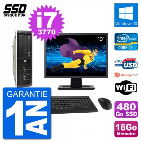 PC HP Compaq Pro 6300 SFF Ecran 19" i7-3770 RAM 16Go SSD 480Go Windows 10 Wifi