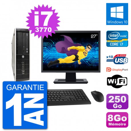 PC HP Compaq Pro 6300 SFF Ecran 27" i7-3770 RAM 8Go Disque 250Go Windows 10 Wifi