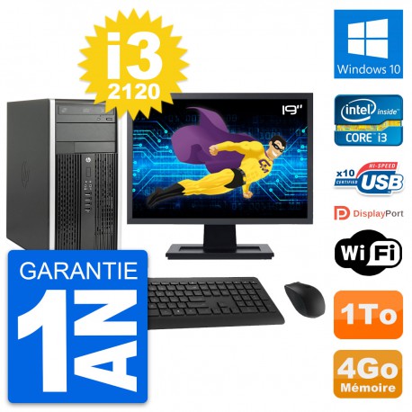 PC Tour HP Pro 6300 CMT Ecran 19" i3-2120 RAM 4Go Disque Dur 1To Windows 10 Wifi