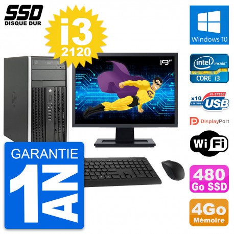 PC Tour HP 6300 CMT Ecran 19" Intel i3-2120 RAM 4Go SSD 480Go Windows 10 Wifi