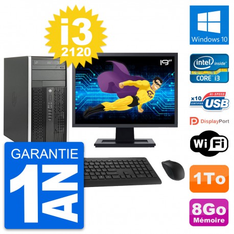 PC Tour HP Pro 6300 CMT Ecran 19" i3-2120 RAM 8Go Disque Dur 1To Windows 10 Wifi