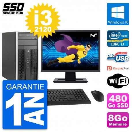 PC Tour HP 6300 CMT Ecran 19" Intel i3-2120 RAM 8Go SSD 480Go Windows 10 Wifi