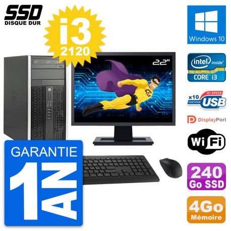 PC Tour HP 6300 CMT Ecran 22" Intel i3-2120 RAM 4Go SSD 240Go Windows 10 Wifi