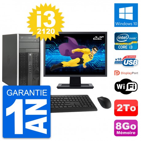 PC Tour HP Pro 6300 CMT Ecran 22" i3-2120 RAM 8Go Disque Dur 2To Windows 10 Wifi