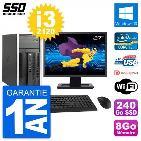 PC Tour HP 6300 CMT Ecran 27" Intel i3-2120 RAM 8Go SSD 240Go Windows 10 Wifi