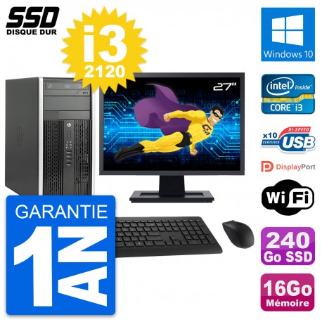 PC Tour HP 6300 CMT Ecran 27" Intel i3-2120 RAM 16Go SSD 240Go Windows 10 Wifi