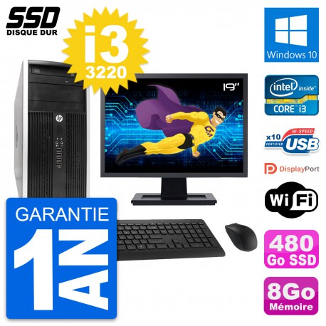 PC Tour HP 6300 CMT Ecran 19" Intel i3-3220 RAM 8Go SSD 480Go Windows 10 Wifi