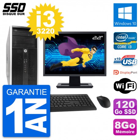 PC Tour HP 6300 CMT Ecran 22" Intel i3-3220 RAM 8Go SSD 120Go Windows 10 Wifi