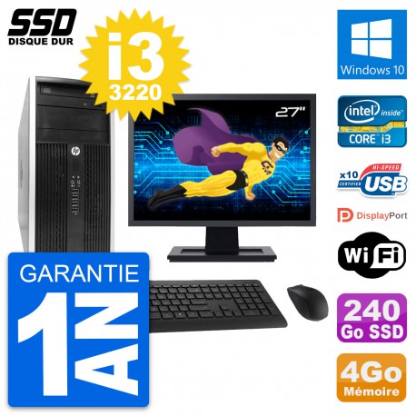 PC Tour HP 6300 CMT Ecran 27" Intel i3-3220 RAM 4Go SSD 240Go Windows 10 Wifi