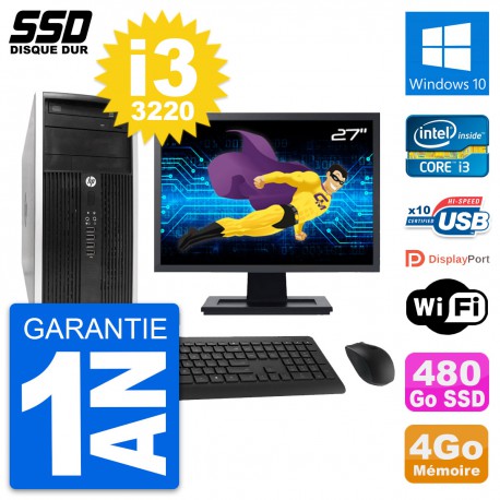 PC Tour HP 6300 CMT Ecran 27" Intel i3-3220 RAM 4Go SSD 480Go Windows 10 Wifi