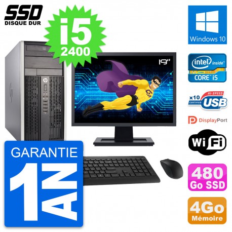 PC Tour HP 6300 CMT Ecran 19" Intel i5-2400 RAM 4Go SSD 480Go Windows 10 Wifi