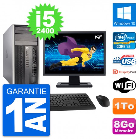 PC Tour HP Pro 6300 CMT Ecran 19" i5-2400 RAM 8Go Disque Dur 1To Windows 10 Wifi