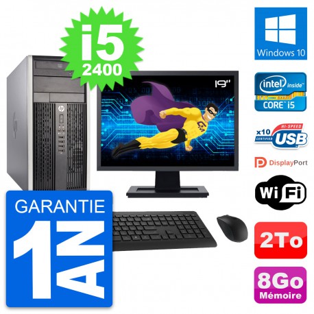 PC Tour HP Pro 6300 CMT Ecran 19" i5-2400 RAM 8Go Disque Dur 2To Windows 10 Wifi