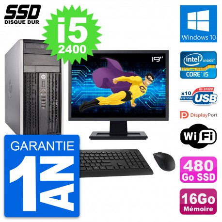 PC Tour HP 6300 CMT Ecran 19" Intel i5-2400 RAM 16Go SSD 480Go Windows 10 Wifi