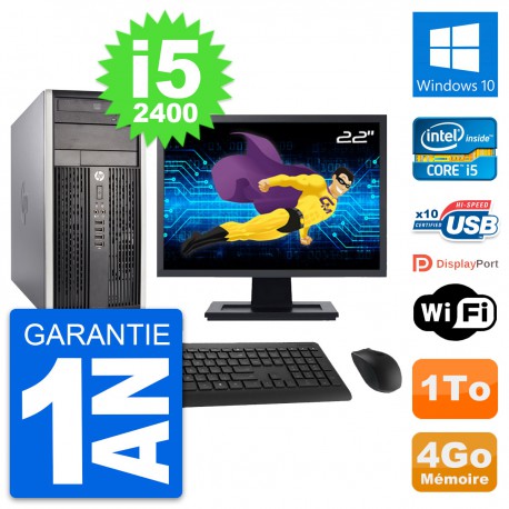 PC Tour HP Pro 6300 CMT Ecran 22" i5-2400 RAM 4Go Disque Dur 1To Windows 10 Wifi