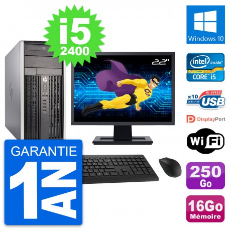 PC Tour HP Pro 6300 CMT Ecran 22" i5-2400 RAM 16Go Disque 250Go Windows 10 Wifi