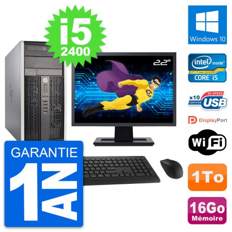 PC Tour HP Pro 6300 CMT Ecran 22" i5-2400 RAM 16Go Disque 1To Windows 10 Wifi