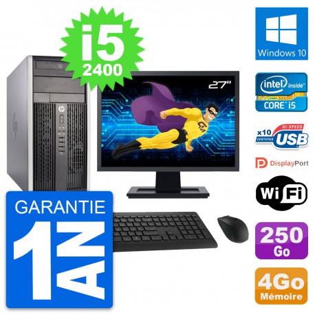 PC Tour HP Pro 6300 CMT Ecran 27" i5-2400 RAM 4Go Disque 250Go Windows 10 Wifi