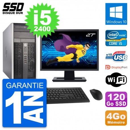 PC Tour HP 6300 CMT Ecran 27" Intel i5-2400 RAM 4Go SSD 120Go Windows 10 Wifi